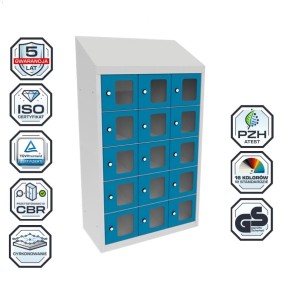 Szafka śniadaniowa 15 skrytek  wisząca SUS 235 WP  z drzwiczkami z plexiglasu – 620 mm                   kolor : RAL 7035 – jasnoszary #1