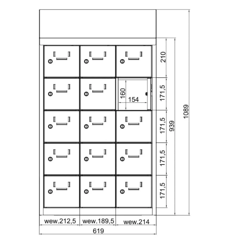 Szafka śniadaniowa 15 skrytek wisząca SUS 235 – 620 mm                                                                            kolor : RAL 7035 – jasnoszary #2