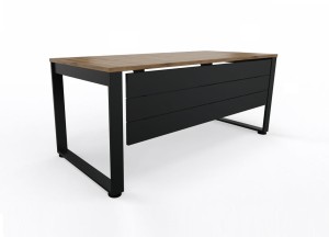 Biurko XAR F  z osłoną -  szer 1400 gł 700 wys 760 mm ,   blat gr 25 mm w kolorze Dąb kamienny/ stelaż metalowy i osłona  Grafit #1