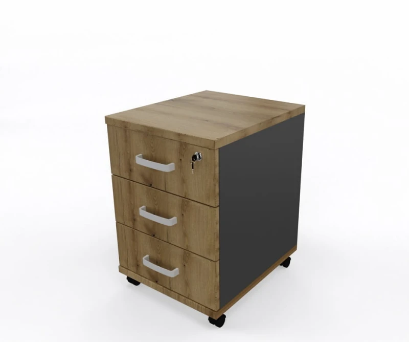 Kontener KT2  z 3 szufladami -  szer 430 gł 504 wys 620 mm ,   blat gr 25 mm w kolorze  Dąb przybrzeżny/ Grafit #1