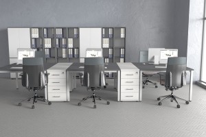 Kontener KT1b  z 4 szufladami -  szer 430 gł 700/504 wys 760 mm ,   blat gr 25 mm w kolorze  Dąb przybrzeżny #5