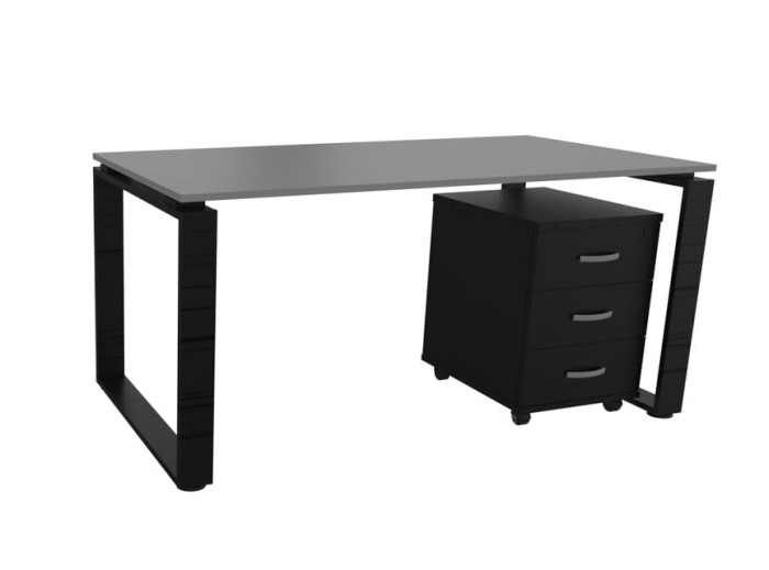 Zestaw Biurko XAR F z kontenerem 3 szufladowym -  szer 1600 gł 800 wys 760 mm ,   blat gr 25 mm w kolorze Popiel/ stelaż metalowy Czarny, kontener w kolorze Czarnym #1