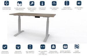 Biurko Elektronicznie sterowane -  Bse3-7 szer 1400 gł 700 wys 650-1300 mm  Orzech Rockford Jasny / st. Biały #1