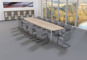 Stół " BECZKA "do salki konferencyjnej  XAR-Kdo6 - szer 2000 gł 1000 wys 760 mm, blat gr 25 mm w kolorze Dąb Urban / st. Biały,  nogi toczone buk naturalny #5