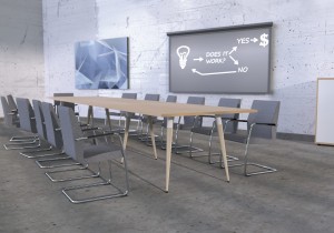Stół do salki konferencyjnej XAR-Kdp6 - szer 2000 gł 1000 wys 760 mm,  blat gr 25 mm w kolorze Dąb Urban / st. Biały, nogi toczone buk naturalny #3