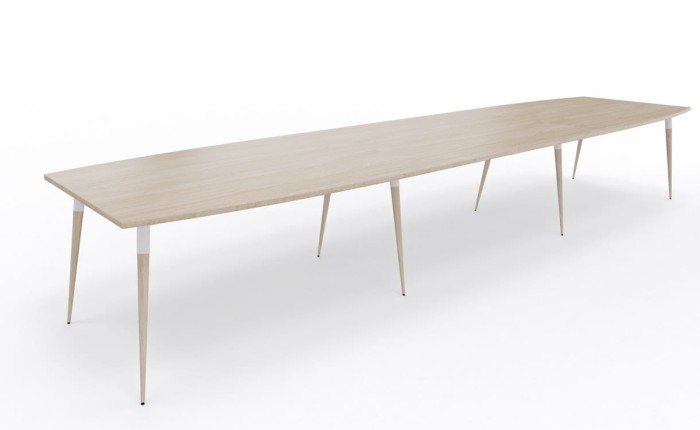 Stół " BECZKA "do sali konferencyjnej  - szer 4800  gł 1100 wys 760 mm, blat gr 25 mm w kolorze Dąb Urban / st. Biały,  nogi toczone buk naturalny #1