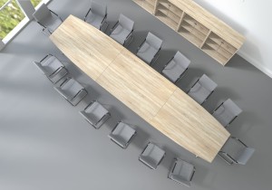 Stół " BECZKA "do sali konferencyjnej  - szer 4800  gł 1100 wys 760 mm, blat gr 25 mm w kolorze Dąb Urban / st. Biały,  nogi toczone buk naturalny #3