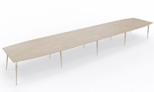 Stół " BECZKA "do sali konferencyjnej  - szer 6400  gł 1100 wys 760 mm, blat gr 25 mm w kolorze Dąb Urban / st. Biały,  nogi toczone buk naturalny #1