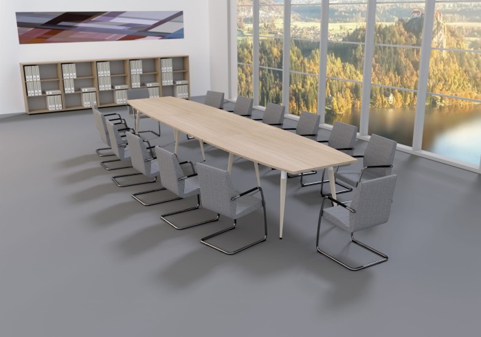 Stół " BECZKA "do sali konferencyjnej  - szer 6400  gł 1100 wys 760 mm, blat gr 25 mm w kolorze Dąb Urban / st. Biały,  nogi toczone buk naturalny #2